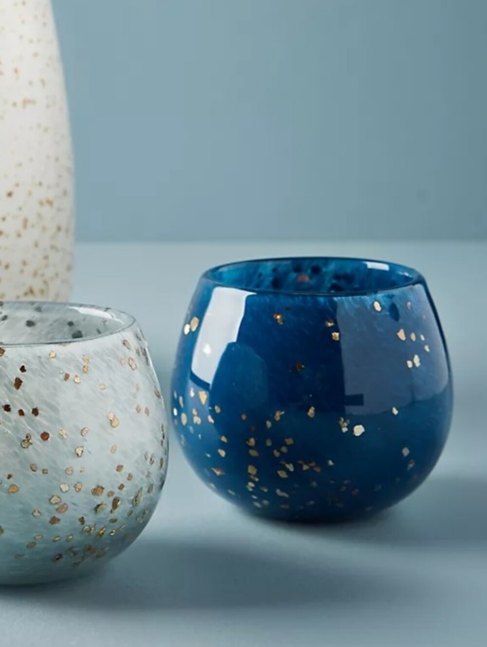 Anthropologie Constellation Blue Hurricane Votive Candle Holders Set Of 2